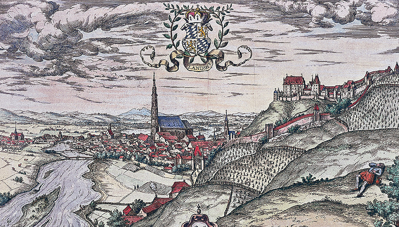 Picture: Landshut, coloured copper engraving by Georg Hoefnagel, Antwerpen, 1578